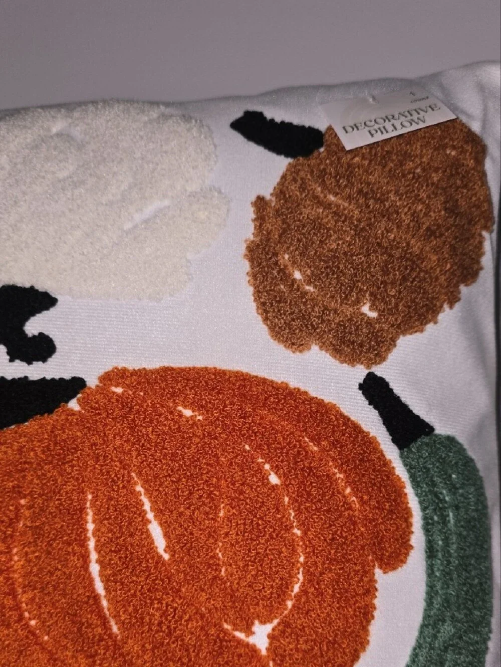 Decorative Harvest Pumpkin Hooked Pillow - White with Orange & Greens